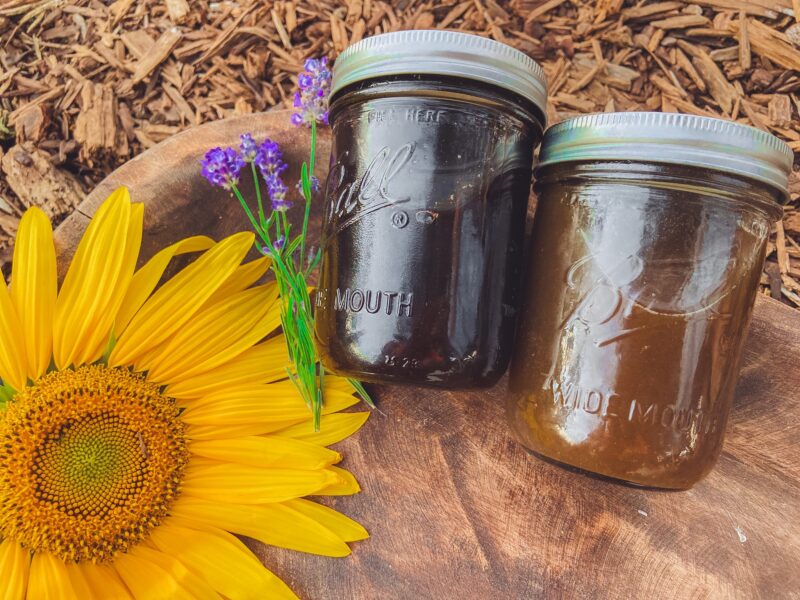 herbal syrups with a sunflower and lavender flower elderberry syrup