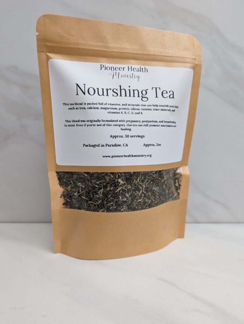 Nourishing tea in a brown bag