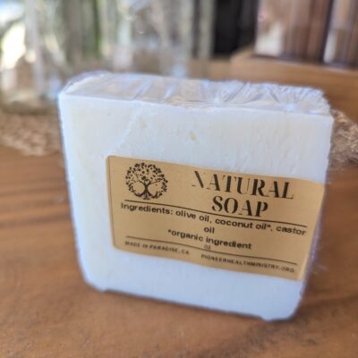 Natural soap on wood counter top