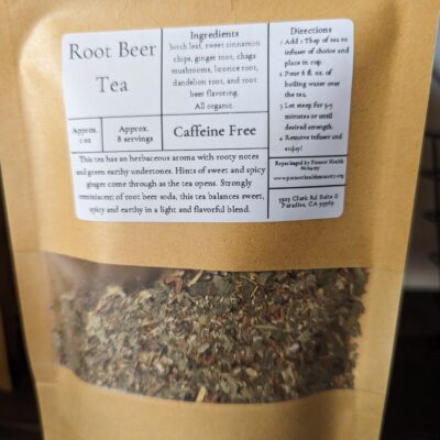 root beer tea in a kraft bag