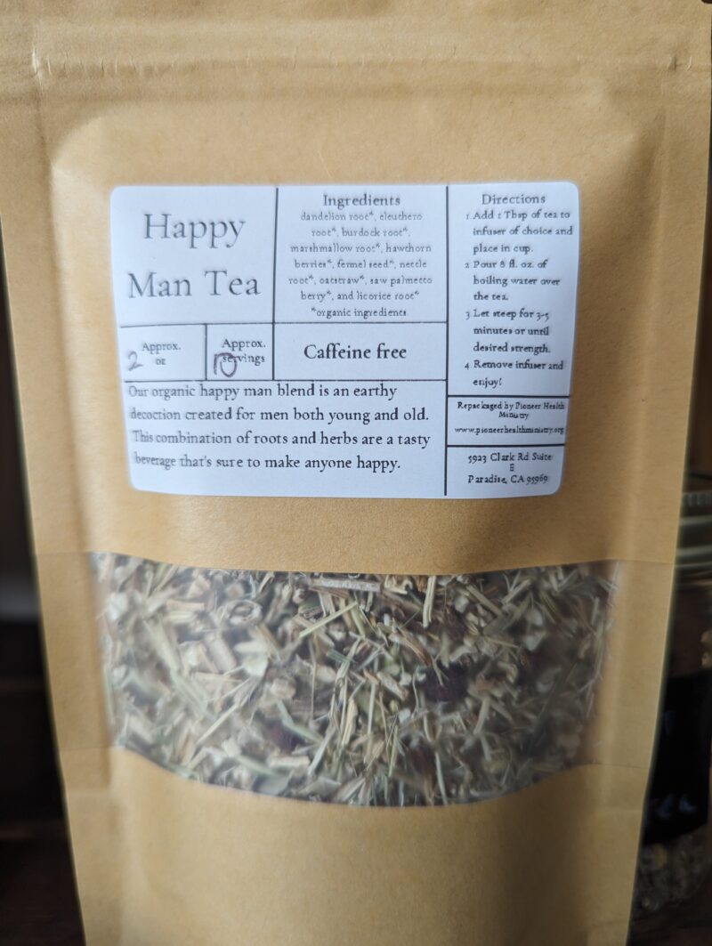 Happy Man Tea in a kraft bag