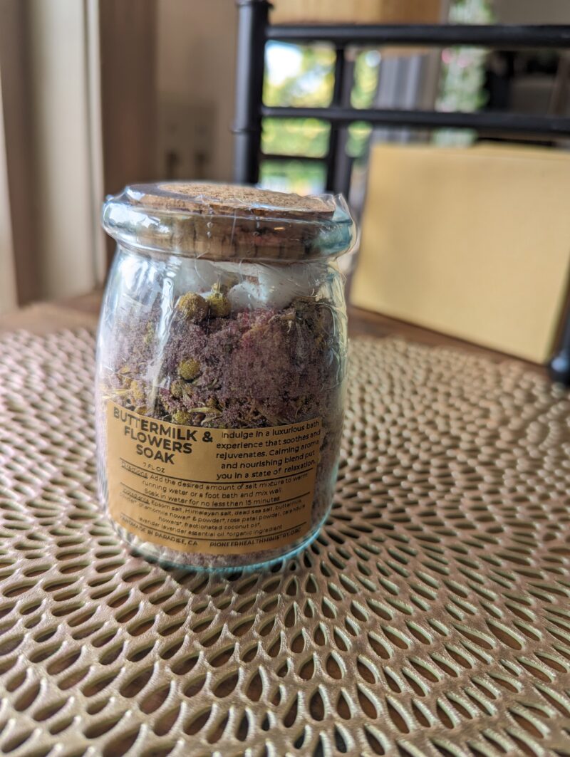 Buttermilk & Flowers Soak in glass jar on counter