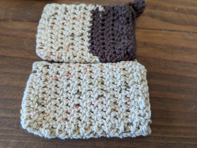 brown and cream soap sock